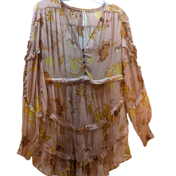 ANTHROPOLOGIE Floral Print Sheer Boho Tunic Top Sz XS - Picture 7 of 10
